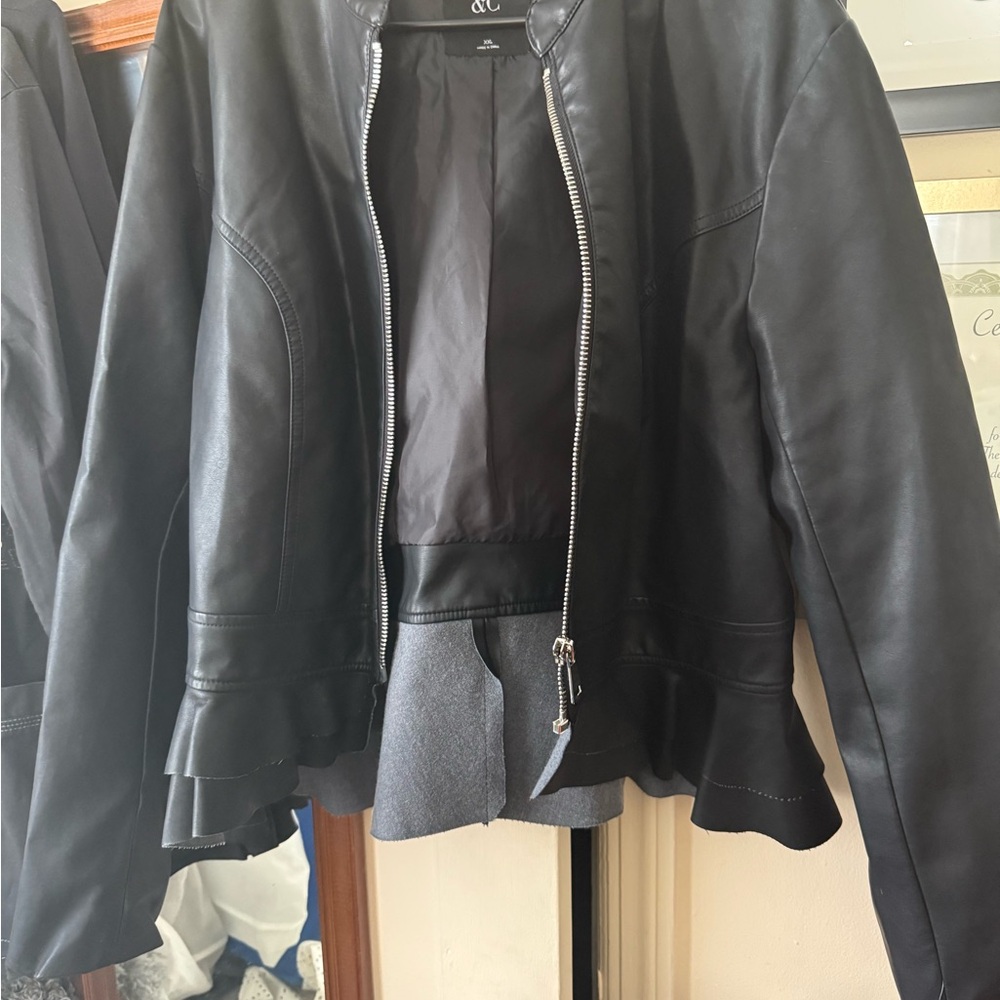 New York & Company Faux Leather Peplum Jacket